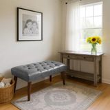 Waterybrook Bench Bank Puf - Suni Deri - Ceviz Ahşap Ayaklı - Retro Modern Tasarım & Dekoratif Sehpa - Gri
