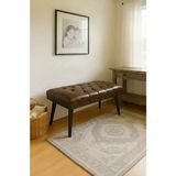 Waterybrook Bench Bank Puf - Suni Deri - Siyah Ahşap Ayaklı - Retro Modern Tasarım & Dekoratif Sehpa - Acı Kahve
