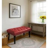 Waterybrook Bench Bank Puf - Suni Deri - Siyah Ahşap Ayaklı - Retro Modern Tasarım & Dekoratif Sehpa - Kırmızı