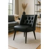 Waterybrook Berjer Sandalye - Kapitoneli Suni Deri - Siyah Ahşap Ayaklı - Retro Modern Tasarım