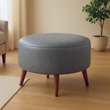 Waterybrook Suni Deri Large Puf - Ceviz Ahşap Ayaklı - Retro Modern Tasarım & Dekoratif Sehpa - Gri