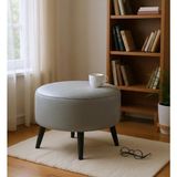 Waterybrook Suni Deri Large Puf - Siyah Ahşap Ayaklı - Retro Modern Tasarım & Dekoratif Sehpa - Gri