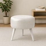 Waterybrook Suni Deri Large Puf - Siyah Ahşap Ayaklı - Retro Modern Tasarım & Dekoratif Sehpa - Krem