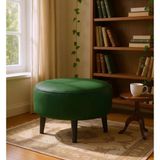 Waterybrook Suni Deri Large Puf - Siyah Ahşap Ayaklı - Retro Modern Tasarım & Dekoratif Sehpa - Yeşil