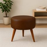 Waterybrook Suni Deri Puf - Ceviz Ahşap Ayaklı - Retro Modern Tasarım & Dekoratif Sehpa - Acı Kahve