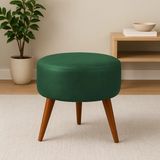 Waterybrook Suni Deri Puf - Ceviz Ahşap Ayaklı - Retro Modern Tasarım & Dekoratif Sehpa - Yeşil