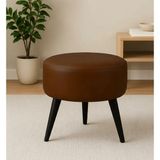 Waterybrook Suni Deri Puf - Siyah Ahşap Ayaklı - Retro Modern Tasarım & Dekoratif Sehpa - Acı Kahve
