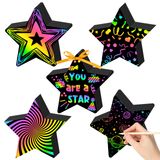 WATINC 120 adet yıldız kazı kazan kartları sihirli renk el sanatları kiti, DIY kağıt sanat kazı kazan kartları yıldız süsleme çocuklar için okul etkinliği projesi sınıf partisi iyilik malzemeleri