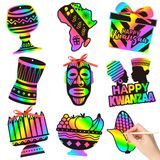 WATINC 63 adet Kwanzaa Kazı Kazan Kartları Hediye Seti, Mutlu Kwanzaa Gökkuşağı Kendin Yap Sihirli Asılı Kazı Kazan Kartları, Afrika Mirası Tatil Partisi Okul Sınıf Etkinliği Sanat Projesi için