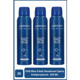 Watsons Chill Blue Deodorant Sprey Erkek Pudralı 3x150ml