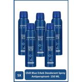 Watsons Chill Blue Deodorant Sprey Erkek Pudralı 5x150ml - 150 ml