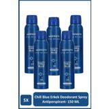 Watsons Chill Blue Deodorant Sprey Erkek Pudralı 5x150ml
