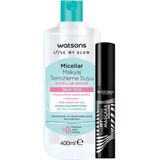 Watsons Deborah Love My Lashes Maskara Seti + 400 ml Micellar Su ile Etkili Göz Makyajı Temizliği - Siyah