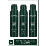 Watsons Wild Wind Deodorant Sprey Erkek Pudrasız 3x150ml