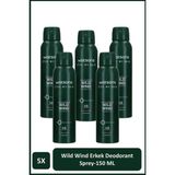 Watsons Wild Wind Erkek Deodorant Sprey Pudrasız 5x150 ml Ferahlatıcı Koku ile Uzun Süreli Koruma