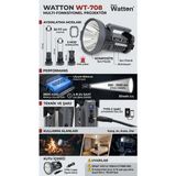 Watton WT-708 50W 1000 Metre Uzun Menzilli Şarjlı Profesyonel Projektör ve El Feneri + Powerbank + Çakar Mod