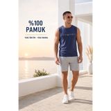WaveArt Erkek Normal Kesim %100 Pamuk Bisiklet Yaka Kolsuz Lastikli Cepli Pijama Takımı Terletmez