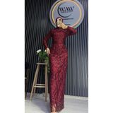 waw tesettür Lavin Taşlı Payet İşlemeli Tesettür Abiye Elbise