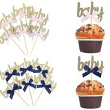 WAWOO Bebek Partisi için Cupcake Süsleri - 12 kt Cupcake Üstü, Bebek Partisi Dekorasyonları, Pembe Pembe, Lacivert Fiyonk Süslemeleri, En İyi Bebek Partisi Malzemeleri