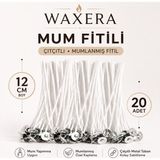 Waxera 12 cm Çıtçıtlı Mum Fitili – Mumlanmış Fitil – 20 Adet - Beyaz