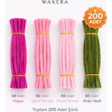 Waxera 200 Adet Renkli Şönil Seti – Fuşya, Şeker Pembe, Pastel Pembe ve Ordu Yeşili | Çiçek Yapımı ve Hobi Seti