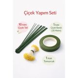 Waxera Çiçek Yapım Seti – 10 Adet Çiçek Teli (30 Cm) + 30 Metre Çiçek Bandı + Sarı Renk Tomurcuk | Yapay Çiçek Hobi Seti (Şönil)