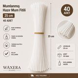 Waxera Home Mumlanmış Hazır Mum Fitili – 25 cm | 40 Adet - Beyaz
