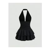 WAY OF LOVE HALTER YAKA ETEĞİ KAT KAT DRAPELİ YAZLIK ELBİSE