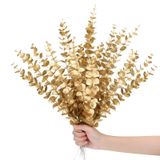 Waydress 12 Parça Altın Okaliptüs Kök 40 cm Yapay Okaliptüs Sprey Sahte Bırakma Dekor Sonbahar Sahte Çiçek Aranjmanı Sahte Okaliptüs Çiçek Düğün Parti Buket Ev Çiftlik Evi Vazo DIY Zanaat