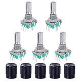 WayinTop 5 Set 360 Derece Döner Kodlayıcı Kod Anahtarı Basmalı Düğme EC11 Dijital Potansiyometre Anahtarlı 5 Pin Sap Uzunluğu 20 mm ve Arduino Elektronik Projeleri için Topuz Kapağı