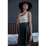 WAYS Kadın Siyah Suni Deri Kloş Etek Faux Leather Şık & Kombin Dostu