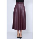 WAYS Kadın Suni Deri Bordo Uzun Kloş Mevlana Etek Faux Leather