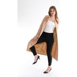 Wazze Düğme Kapamalı Trençkot Kadınlar İçin Şık Kemerli Tasarım İnce Kumaş - Camel - 38