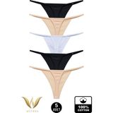 wcreas Kadın Ipli Tanga, Pamuklu Yumuşak Kumaş G-String Tanga 5'li Paket - Karışık