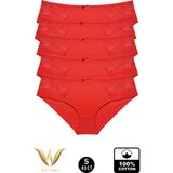 wcreas Yanları Dantelli Pamuklu Kadın Bato Külot, 5'li Paket Pamuklu Yumuşak Kumaş Dantelli Külot - Kırmızı - 2XL