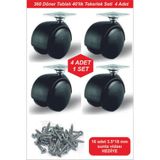 WDM 40 mm Oynar Vidalanabilir Mobilya Tekerleği | Dolap, Sehpa, Masa Ayağı Tekeri 4’lü Set
