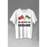 We Are With You Ukraine Ukrayna Türkiye Dostluk Beyaz Baskılı Tişört Unisex T-Shirt - M