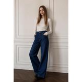 we-rayss Yeni Sezon Likralı Geniş Paça Kadın Kot Pantolon ( Yüksel Bel,Denim Kumaş ) Lacivert Renk