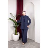 Weak Blue Kadın Tesettür Takım Çift Kat Görünümlü Fermuarlı Tunik Bol Paça Pantolon Moda Kumaş İkili Takım
