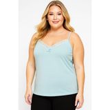 Wear Treasure Hnx Pamuklu Yakası Dantel Ince Askılı Kadın Atlet - 2XL - 3XL - 53-Yeşil