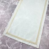 Weare2 Beyaz Renkli Krem Kapuçino Çift Çizgi Nakışlı 40 x 110 cm Keten Efektli Runner - Beyaz - Cappuccino - 40 x 110 cm
