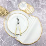 Weare2 Gold Renkli Yuvarlak Nakışlı 12 Parça Set Amerikan Servis ve Kokteyl Peçetesi Amerikan Servis - 34 x 34 cm