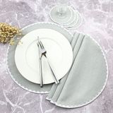 Weare2 Gri Renkli Yuvarlak Nakışlı 8 Parça Set Amerikan Servis ve Kokteyl Peçetesi Amerikan Servis - 34 x 34 cm