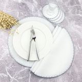 Weare2 Gümüş Gri Renkli Yuvarlak Nakışlı 8 Parça Set Amerikan Servis ve Kokteyl Peçetesi Amerikan Servis - 34 x 34 cm