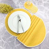 Weare2 Hardal Renkli Yuvarlak Nakışlı 12 Parça Set Amerikan Servis ve Kokteyl Peçetesi Amerikan Servis - 34 x 34 cm