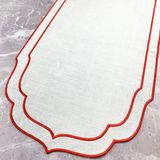 Weare2 Kırmızı Renkli Çift Sargı Nakışlı 40 x 140 cm Keten Efektli Runner - 40 x 140 cm