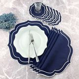 Weare2 Lacivert Renkli Beyaz Çift Sargı Nakışlı 12 Parça Set Amerikan Servis ve Kokteyl Peçetesi - Lacivert - Beyaz - 35 x 35 cm