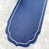 Weare2 Lacivert Renkli Beyaz Çift Sargı Nakışlı 40 x 140 cm Keten Efektli Runner - 40 x 140 cm