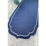 WEARE2 Lacivert Renkli Beyaz Çift Sargı Nakışlı 40x140 Cm Keten Efektli Runner