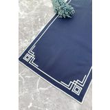 WEARE2 Lacivert Renkli Beyaz Nakışlı 40x110 Cm Keten Efektli Runner